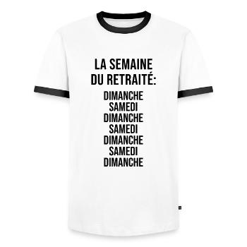 La Semaine du Retraité - T-shirt contrasté Homme - blanc/noir - Devant - AI Model Female 172 light (172cm) & AI Model Male 178 dark (178cm)