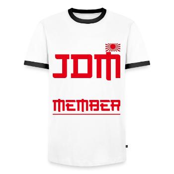 Membre officiel de l’équipe JDM Motorsport Auto Tuning - T-shirt contrasté Homme - blanc/noir - Devant - AI Model Female 172 light (172cm) & AI Model Male 178 dark (178cm)