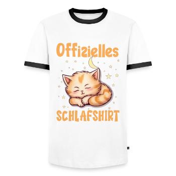 Offizielles Schlafshirt Schlafende Katze - Männer Kontrast-T-Shirt - Weiß/Schwarz - Vorne - AI Model Female 172 light (172cm) & AI Model Male 178 dark (178cm)