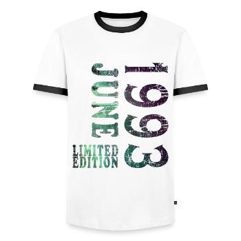 June 30, 1993 30th birthday - Men's Ringer Shirt - white/black - Front - AI Model Female 172 light (172cm) & AI Model Male 178 dark (178cm)