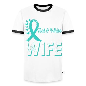 Portez sarcelle & blanc pour le mois du - T-shirt contrasté Homme - blanc/noir - Devant - AI Model Female 172 light (172cm) & AI Model Male 178 dark (178cm)