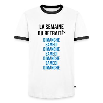 La Semaine du Retraité - T-shirt contrasté Homme - blanc/noir - Devant - AI Model Female 172 light (172cm) & AI Model Male 178 dark (178cm)