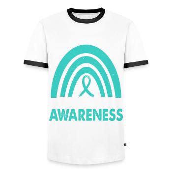 En janvier, nous portons Teal & White - T-shirt contrasté Homme - blanc/noir - Devant - AI Model Female 172 light (172cm) & AI Model Male 178 dark (178cm)