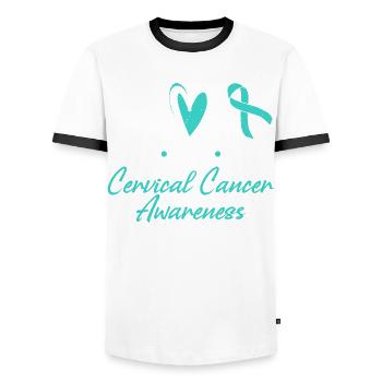 Mois de sensibilisation à Peace Love Cure pour - T-shirt contrasté Homme - blanc/noir - Devant - AI Model Female 172 light (172cm) & AI Model Male 178 dark (178cm)