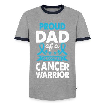 Father of Prostate Cancer Warrior Consciousness - Men's Ringer Shirt - grey/navy  - Front - AI Model Female 172 light (172cm) & AI Model Male 178 light (178cm)