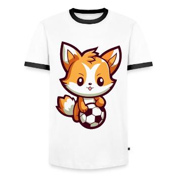 Cute cartoon fox playing soccer for kids - Men's Ringer Shirt - white/black - Front - AI Model Female 172 light (172cm) & AI Model Male 178 dark (178cm)