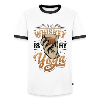 Le whisky est mon yoga, amateur de whisky - T-shirt contrasté Homme - blanc/noir - Devant - AI Model Female 172 light (172cm) & AI Model Male 178 dark (178cm)