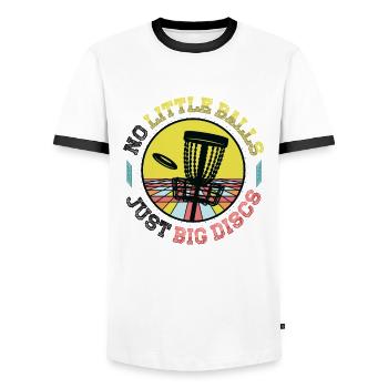No small balls, just big discs - Funny - Men's Ringer Shirt - white/black - Front - AI Model Female 172 light (172cm) & AI Model Male 178 dark (178cm)