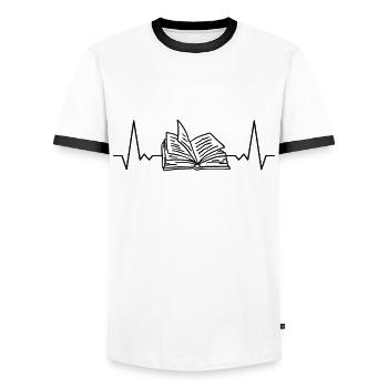 Book Pulse Rate ECG - Men's Ringer Shirt - white/black - Front - AI Model Female 172 light (172cm) & AI Model Male 178 dark (178cm)