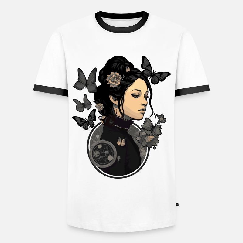 Gothic Mädchen mit ästhetischen Schmetterlingen - - Männer Kontrast-T-Shirt - Weiß/Schwarz