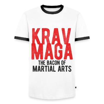 Israelischer Kampfsport Krav Maga - Männer Kontrast-T-Shirt - Weiß/Schwarz - Vorne - AI Model Female 172 light (172cm) & AI Model Male 178 dark (178cm)