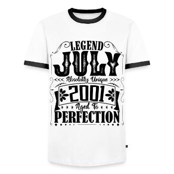 Juillet 2001. Cadeau d'Anniversaire juillet 2001. - T-shirt contrasté Homme - blanc/noir - Devant - AI Model Female 172 light (172cm) & AI Model Male 178 dark (178cm)