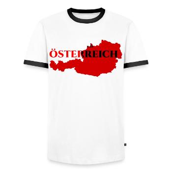 Österreich Urlaub Spruch Österreicher - Männer Kontrast-T-Shirt - Weiß/Schwarz - Vorne - AI Model Female 172 light (172cm) & AI Model Male 178 dark (178cm)
