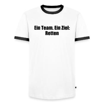 Feuerwehr - Ein Team. Ein Ziel: Retten - Männer Kontrast-T-Shirt - Weiß/Schwarz - Vorne - AI Model Female 172 light (172cm) & AI Model Male 178 dark (178cm)