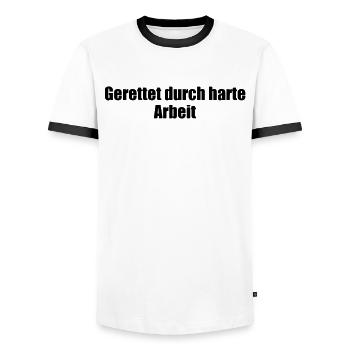 Feuerwehr - Gerettet durch harte Arbeit - Männer Kontrast-T-Shirt - Weiß/Schwarz - Vorne - AI Model Female 172 light (172cm) & AI Model Male 178 dark (178cm)