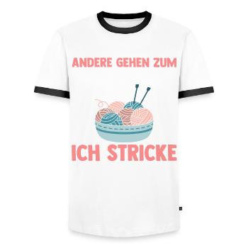 Häkeln Nähen Stricken - Männer Kontrast-T-Shirt - Weiß/Schwarz - Vorne - AI Model Female 172 light (172cm) & AI Model Male 178 dark (178cm)