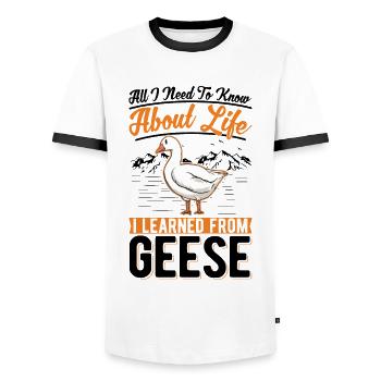 Oies Oies Oie reproductrice d’oies - T-shirt contrasté Homme - blanc/noir - Devant - AI Model Female 172 light (172cm) & AI Model Male 178 dark (178cm)