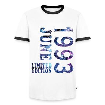 Juin 1993 Anniversaire Juni 1993 Juni - T-shirt contrasté Homme - blanc/noir - Devant - AI Model Female 172 light (172cm) & AI Model Male 178 dark (178cm)