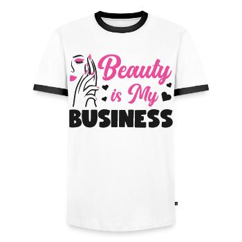 Soins de la peau d’esthéticienne agréée mignonne - T-shirt contrasté Homme - blanc/noir - Devant - AI Model Female 172 light (172cm) & AI Model Male 178 dark (178cm)