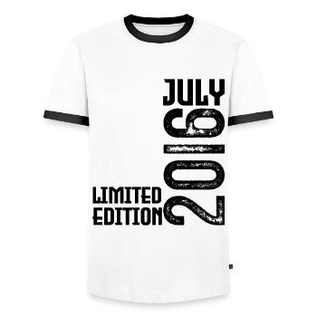 Gift July 2016. Birthday July 2016. - Men's Ringer Shirt - white/black - Front - AI Model Female 172 light (172cm) & AI Model Male 178 dark (178cm)