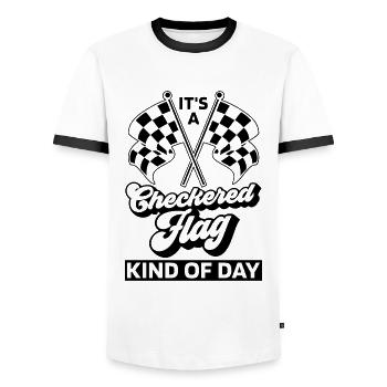 It's A Checkered Flag Kind Of Racetrack Kart Racer - Men's Ringer Shirt - white/black - Front - AI Model Female 172 light (172cm) & AI Model Male 178 dark (178cm)