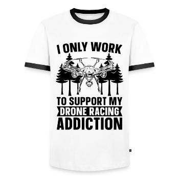Je ne travaille que pour soutenir mon pilote de drone Drone Racer - T-shirt contrasté Homme - blanc/noir - Devant - AI Model Female 172 light (172cm) & AI Model Male 178 dark (178cm)