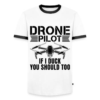 Pilote de drone Si je canard, vous devriez courir Drone Racer - T-shirt contrasté Homme - blanc/noir - Devant - AI Model Female 172 light (172cm) & AI Model Male 178 dark (178cm)