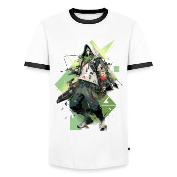 Epic Gamer Cyber Assassin en vert avec des sacs - T-shirt contrasté Homme - blanc/noir - Devant - AI Model Female 172 light (172cm) & AI Model Male 178 dark (178cm)