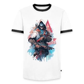 Epic Gamer Cyber Assassin Punk avec armure - T-shirt contrasté Homme - blanc/noir - Devant - AI Model Female 172 light (172cm) & AI Model Male 178 dark (178cm)