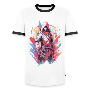Epic Gamer Cyber Assassin du futur - T-shirt contrasté Homme - blanc/noir - Devant - AI Model Female 172 light (172cm) & AI Model Male 178 dark (178cm)