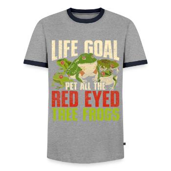 Red-eyed tree frog - Men's Ringer Shirt - grey/navy  - Front - AI Model Female 172 light (172cm) & AI Model Male 178 light (178cm)
