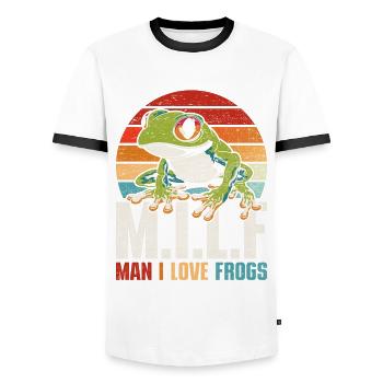Rainette aux yeux rouges Homme J’aime les grenouilles - T-shirt contrasté Homme - blanc/noir - Devant - AI Model Female 172 light (172cm) & AI Model Male 178 dark (178cm)