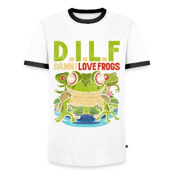 Rainette aux yeux rouges j’aime les grenouilles - T-shirt contrasté Homme - blanc/noir - Devant - AI Model Female 172 light (172cm) & AI Model Male 178 dark (178cm)