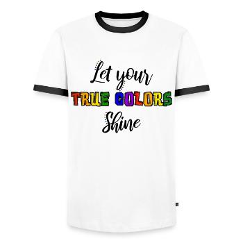 Pride LGBT love wins, we are queer and proud - Men's Ringer Shirt - white/black - Front - AI Model Female 172 light (172cm) & AI Model Male 178 dark (178cm)