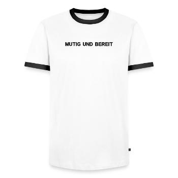Feuerwehr - Mutig und bereit - Männer Kontrast-T-Shirt - Weiß/Schwarz - Vorne - AI Model Female 172 light (172cm) & AI Model Male 178 dark (178cm)