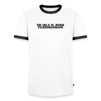 Feuerwehr - Ein Held in jedem Feuerwehrmann - Männer Kontrast-T-Shirt - Weiß/Schwarz - Vorne - AI Model Female 172 light (172cm) & AI Model Male 178 dark (178cm)