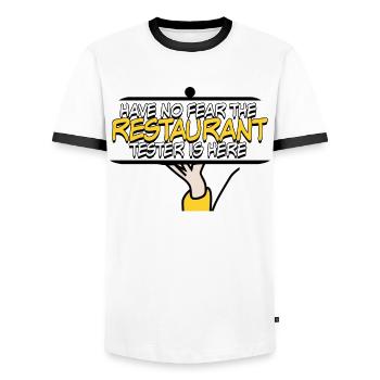 Restaurant Restauranttester Essen - Männer Kontrast-T-Shirt - Weiß/Schwarz - Vorne - AI Model Female 172 light (172cm) & AI Model Male 178 dark (178cm)