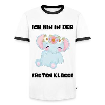 Mädchen Einschulung 2023 Schulbeginn Schulkind - Männer Kontrast-T-Shirt - Weiß/Schwarz - Vorne - AI Model Female 172 light (172cm) & AI Model Male 178 dark (178cm)