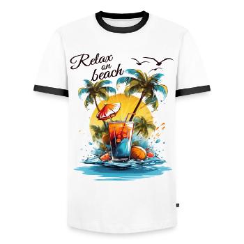 Summer Drink Cocktail Beach Holiday - Men's Ringer Shirt - white/black - Front - AI Model Female 172 light (172cm) & AI Model Male 178 dark (178cm)