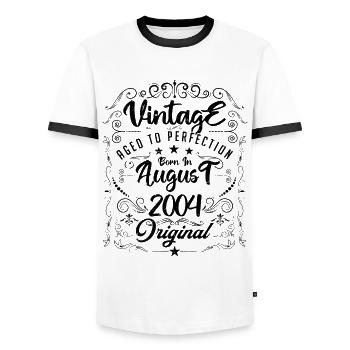 Vintage Né(e) en Août 2004. anniversaire août 2004 - T-shirt contrasté Homme - blanc/noir - Devant - AI Model Female 172 light (172cm) & AI Model Male 178 dark (178cm)