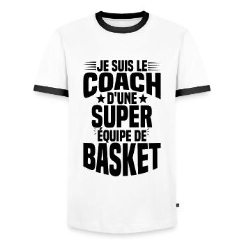 Je suis le coach d'une super équipe de basket - T-shirt contrasté Homme - blanc/noir - Devant - AI Model Female 172 light (172cm) & AI Model Male 178 dark (178cm)
