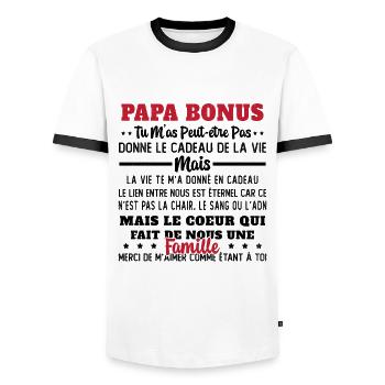 Papa Bonus Cadeau Humour Fête des pères - T-shirt contrasté Homme - blanc/noir - Devant - AI Model Female 172 light (172cm) & AI Model Male 178 dark (178cm)