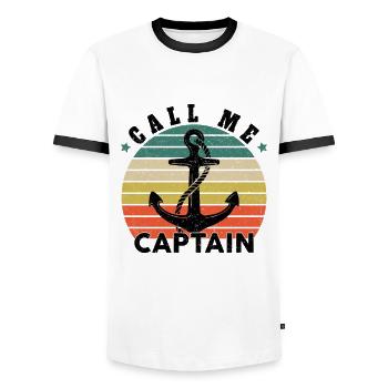 Call Me Captain Boat Sailboat Sea Gift - Men's Ringer Shirt - white/black - Front - AI Model Female 172 light (172cm) & AI Model Male 178 dark (178cm)