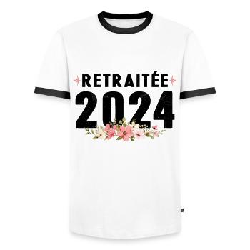 Retraitée 2024 - T-shirt contrasté Homme - blanc/noir - Devant - AI Model Female 172 light (172cm) & AI Model Male 178 dark (178cm)