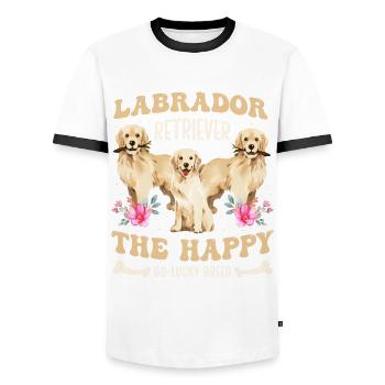 Labrador Retriever la race heureuse et chanceuse - T-shirt contrasté Homme - blanc/noir - Devant - AI Model Female 172 light (172cm) & AI Model Male 178 dark (178cm)