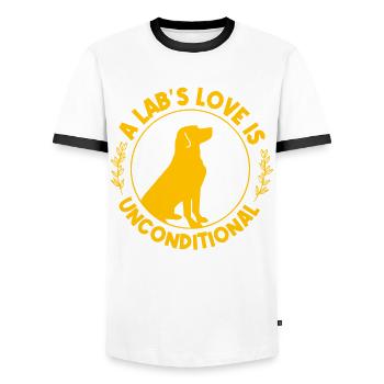A Lab's Love is uncoditional - Men's Ringer Shirt - white/black - Front - AI Model Female 172 light (172cm) & AI Model Male 178 dark (178cm)