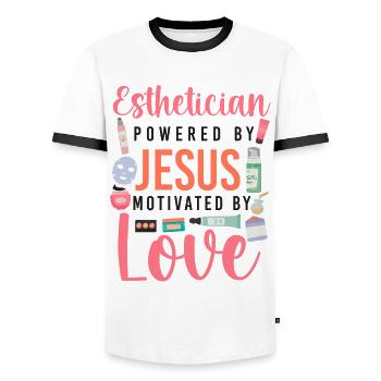 Cute Esthetician Skincare - Men's Ringer Shirt - white/black - Front - AI Model Female 172 light (172cm) & AI Model Male 178 dark (178cm)