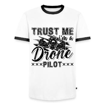 Trust Me I'm A Drone Pilot Multicopter Drone Racer - Men's Ringer Shirt - white/black - Front - AI Model Female 172 light (172cm) & AI Model Male 178 dark (178cm)