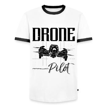 Pilote de drone Quadcopter Racing Machine Drone Racer - T-shirt contrasté Homme - blanc/noir - Devant - AI Model Female 172 light (172cm) & AI Model Male 178 dark (178cm)