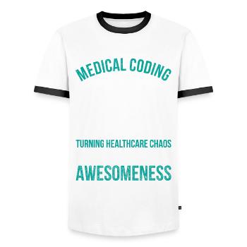 Medical Coding Turning Healthcare Chaos - Men's Ringer Shirt - white/black - Front - AI Model Female 172 light (172cm) & AI Model Male 178 dark (178cm)